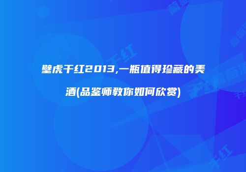 壁虎干红2013,一瓶值得珍藏的美酒(品鉴师教你如何欣赏)