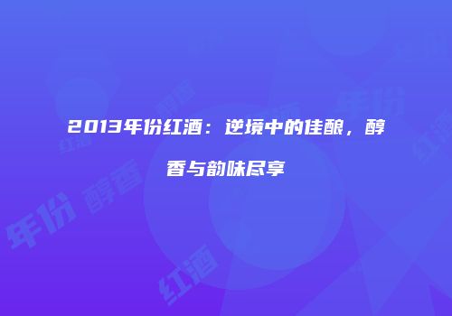 2013年份红酒：逆境中的佳酿，醇香与韵味尽享