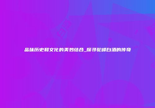 品味历史和文化的美妙结合_探寻驼峰白酒的传奇