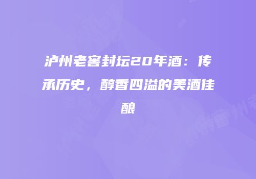 泸州老窖封坛20年酒：传承历史，醇香四溢的美酒佳酿