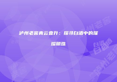 泸州老窖青云壹升：探寻白酒中的璀璨明珠