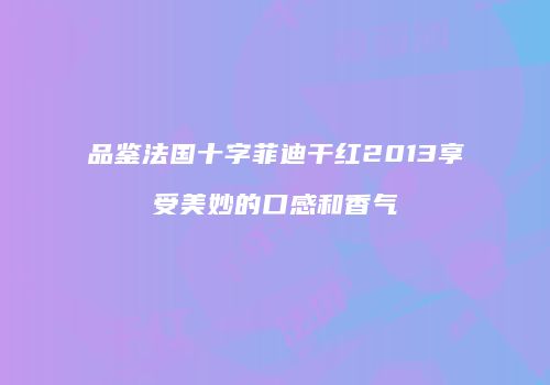 品鉴法国十字菲迪干红2013享受美妙的口感和香气