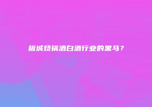 板城烧锅酒白酒行业的黑马？