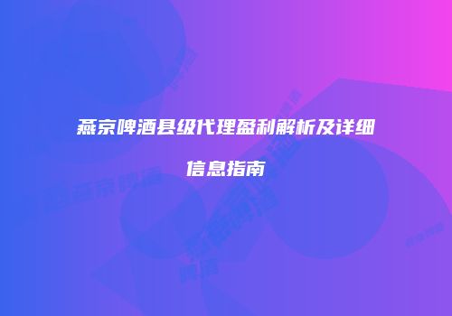 燕京啤酒县级代理盈利解析及详细信息指南