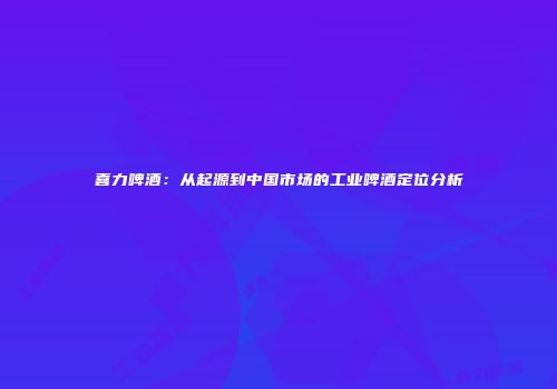 喜力啤酒：从起源到中国市场的工业啤酒定位分析