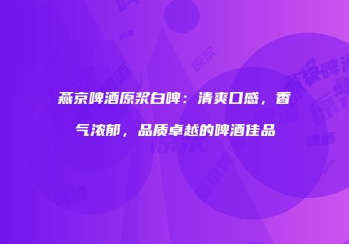 燕京啤酒原浆白啤：清爽口感，香气浓郁，品质卓越的啤酒佳品