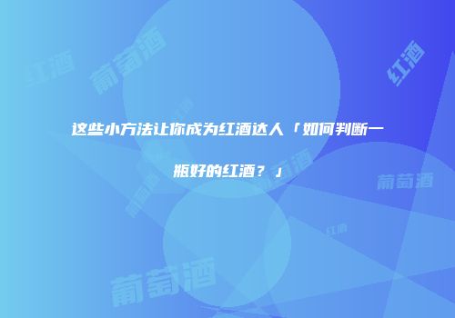 这些小方法让你成为红酒达人「如何判断一瓶好的红酒？」