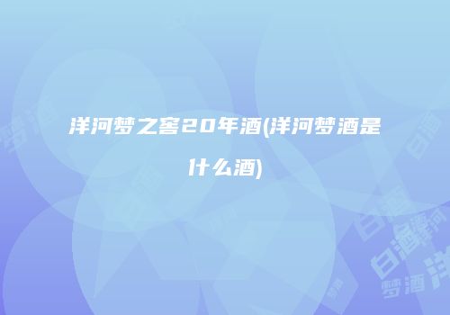 洋河梦之窖20年酒(洋河梦酒是什么酒)