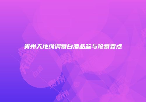 贵州天地缘洞藏白酒品鉴与珍藏要点
