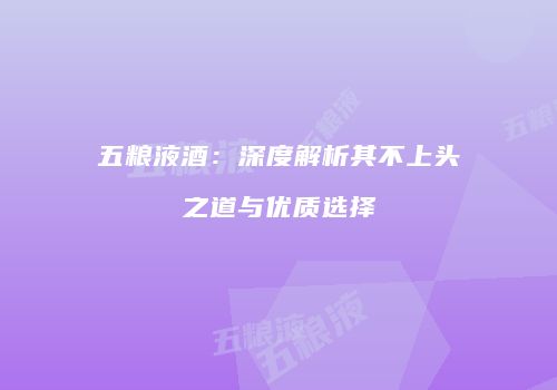 五粮液酒：深度解析其不上头之道与优质选择