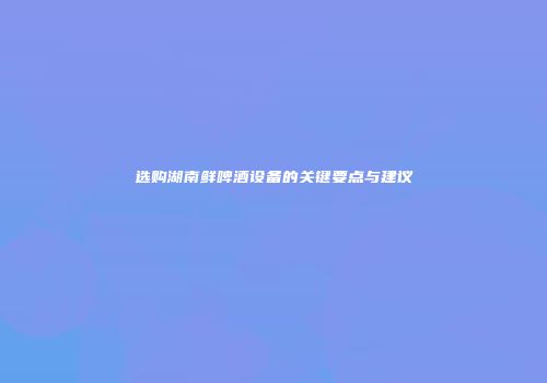 选购湖南鲜啤酒设备的关键要点与建议