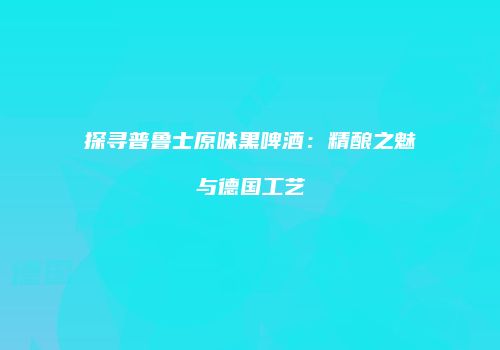 探寻普鲁士原味黑啤酒：精酿之魅与德国工艺