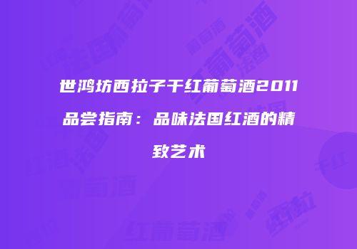 世鸿坊西拉子干红葡萄酒2011品尝指南：品味法国红酒的精致艺术