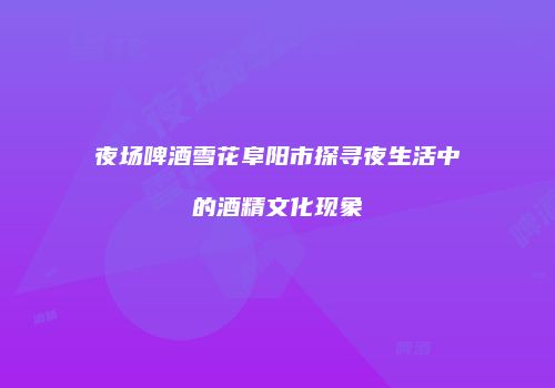 夜场啤酒雪花阜阳市探寻夜生活中的酒精文化现象