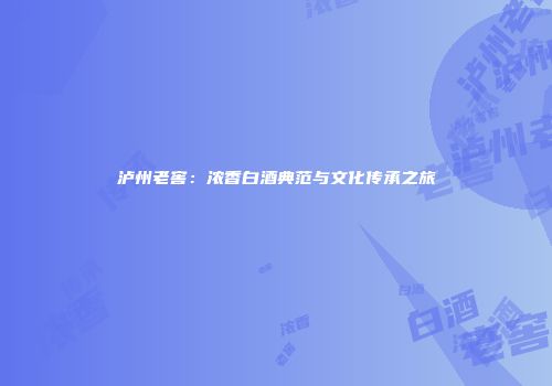 泸州老窖：浓香白酒典范与文化传承之旅