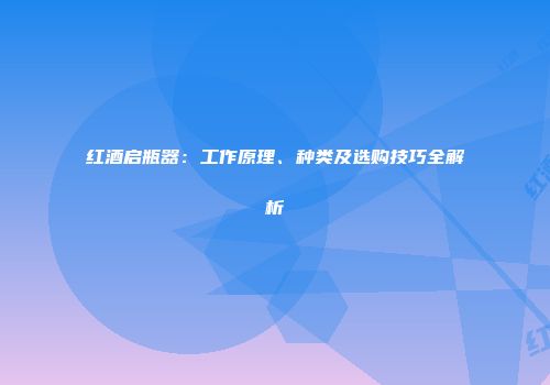 红酒启瓶器：工作原理、种类及选购技巧全解析
