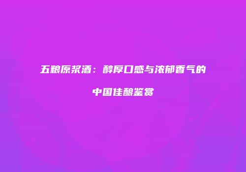 五粮原浆酒：醇厚口感与浓郁香气的中国佳酿鉴赏