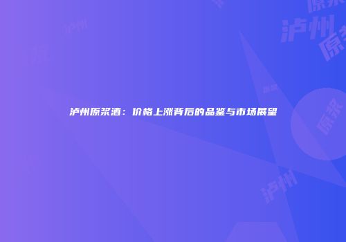 泸州原浆酒：价格上涨背后的品鉴与市场展望