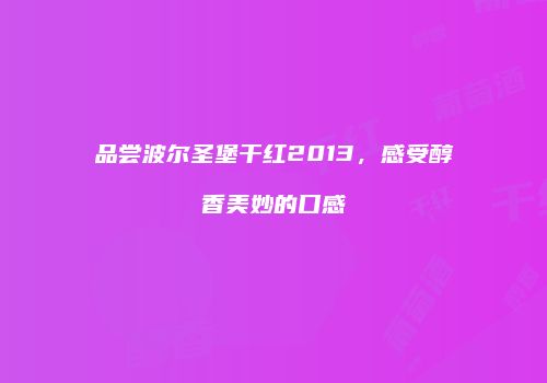 品尝波尔圣堡干红2013，感受醇香美妙的口感