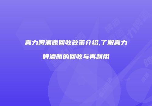 喜力啤酒瓶回收政策介绍,了解喜力啤酒瓶的回收与再利用
