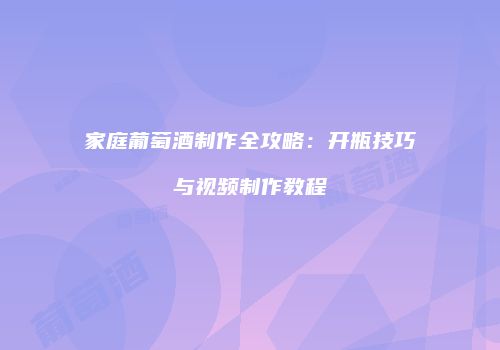 家庭葡萄酒制作全攻略：开瓶技巧与视频制作教程