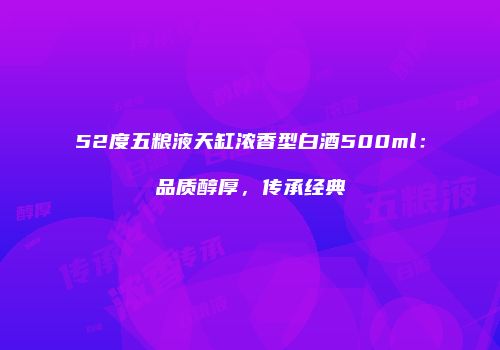 52度五粮液天缸浓香型白酒500ml：品质醇厚，传承经典
