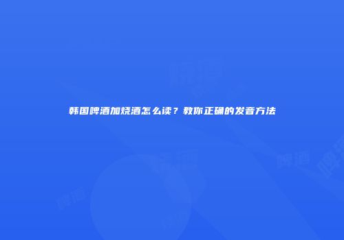 韩国啤酒加烧酒怎么读？教你正确的发音方法