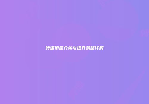 啤酒销量分析与提升策略详解