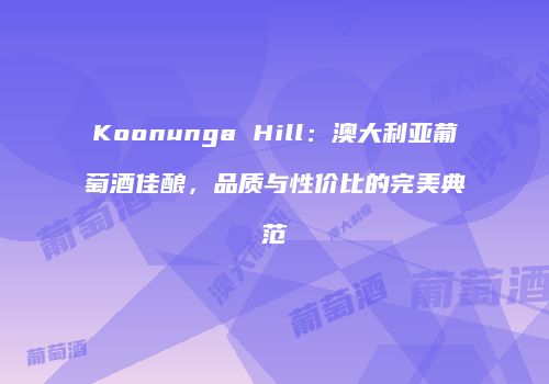Koonunga Hill：澳大利亚葡萄酒佳酿，品质与性价比的完美典范