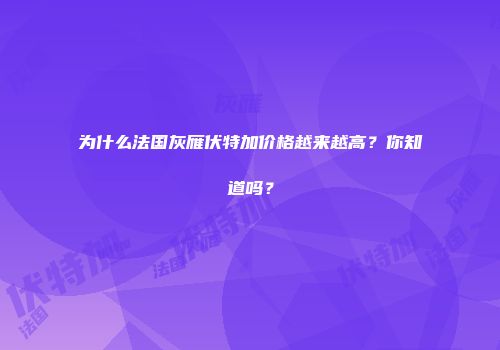 为什么法国灰雁伏特加价格越来越高？你知道吗？