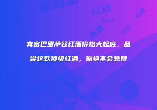 奔富巴罗萨谷红酒价格大起底，品尝这款顶级红酒，你绝不会愁嫁