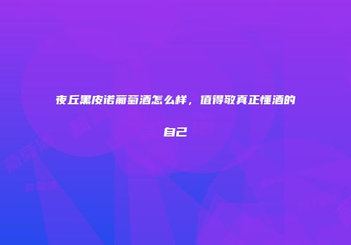 夜丘黑皮诺葡萄酒怎么样，值得敬真正懂酒的自己