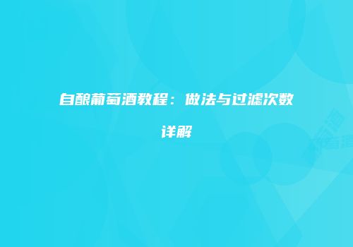 自酿葡萄酒教程：做法与过滤次数详解