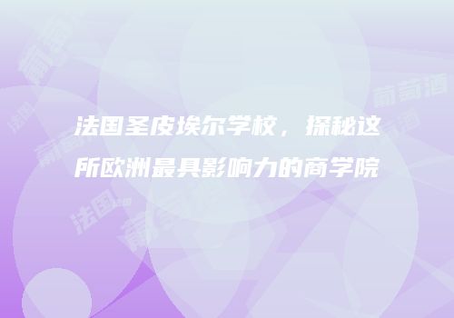 法国圣皮埃尔学校，探秘这所欧洲最具影响力的商学院