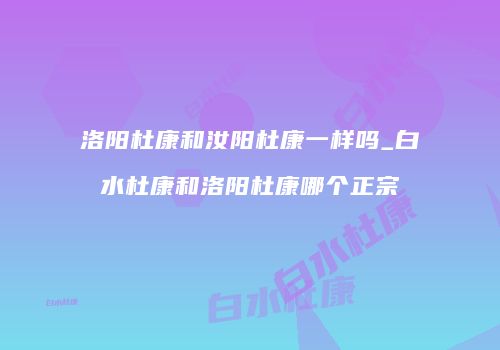 洛阳杜康和汝阳杜康一样吗_白水杜康和洛阳杜康哪个正宗