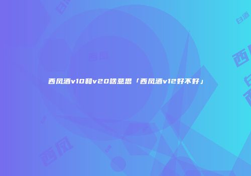 西凤酒v10和v20啥意思「西凤酒v12好不好」