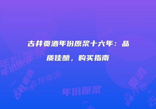 古井贡酒年份原浆十六年：品质佳酿，购买指南