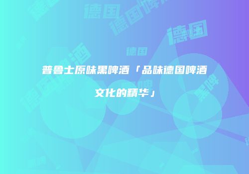 普鲁士原味黑啤酒「品味德国啤酒文化的精华」