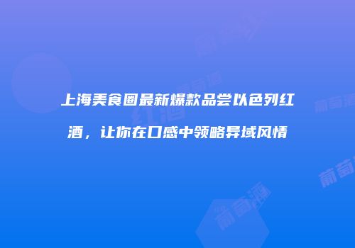 上海美食圈最新爆款品尝以色列红酒，让你在口感中领略异域风情