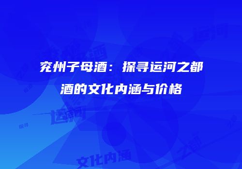 兖州子母酒：探寻运河之都酒的文化内涵与价格