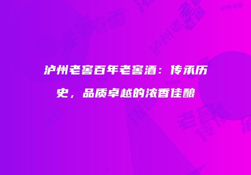 泸州老窖百年老窖酒：传承历史，品质卓越的浓香佳酿
