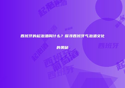 西班牙的起泡酒叫什么？探寻西班牙气泡酒文化的奥秘