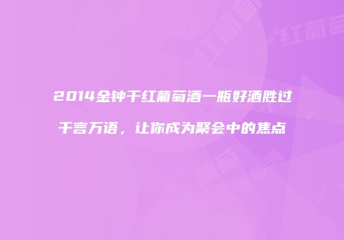 2014金钟干红葡萄酒一瓶好酒胜过千言万语，让你成为聚会中的焦点