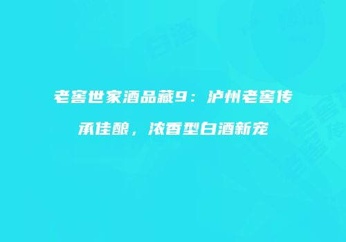 老窖世家酒品藏9：泸州老窖传承佳酿，浓香型白酒新宠