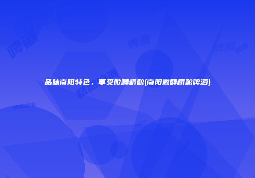 品味南阳特色，享受微醇精酿(南阳微醇精酿啤酒)