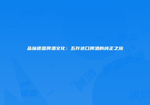 品味德国啤酒文化：五升进口啤酒的纯正之旅