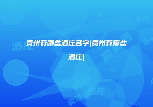 贵州有哪些酒庄名字(贵州有哪些酒庄)