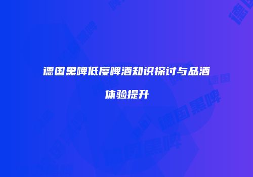 德国黑啤低度啤酒知识探讨与品酒体验提升