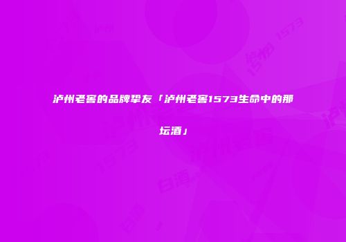 泸州老窖的品牌挚友「泸州老窖1573生命中的那坛酒」