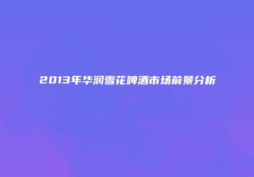 2013年华润雪花啤酒市场前景分析